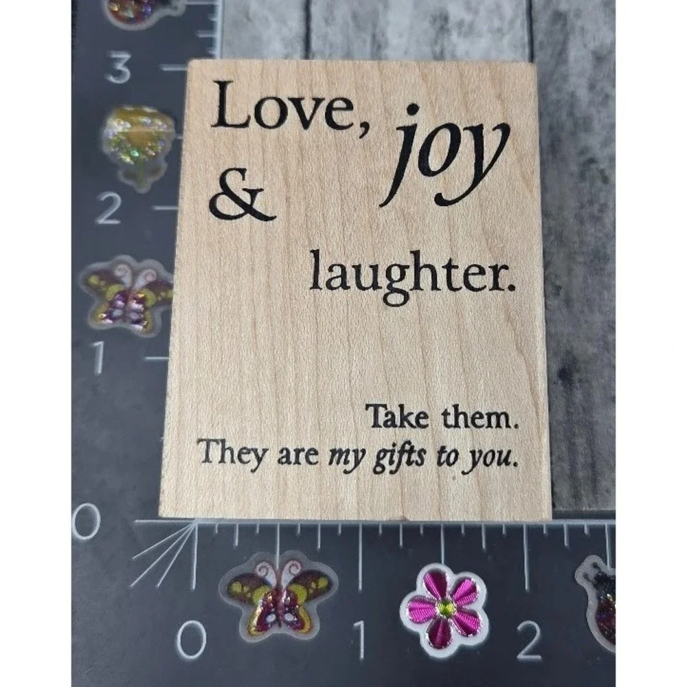 River City Love Joy Laughter Take Them Gifts 4259J Rubber Stamp Wood #F6